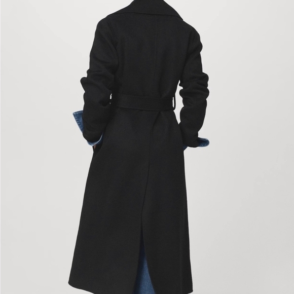 Mango Handmade Wool Blend Black Wrap Coat - Picture 7 of 16